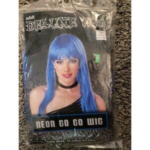 NOS Neon Go Go Wig 24" Blue Halloween Coplay Night Out Big Fun! Long Straight